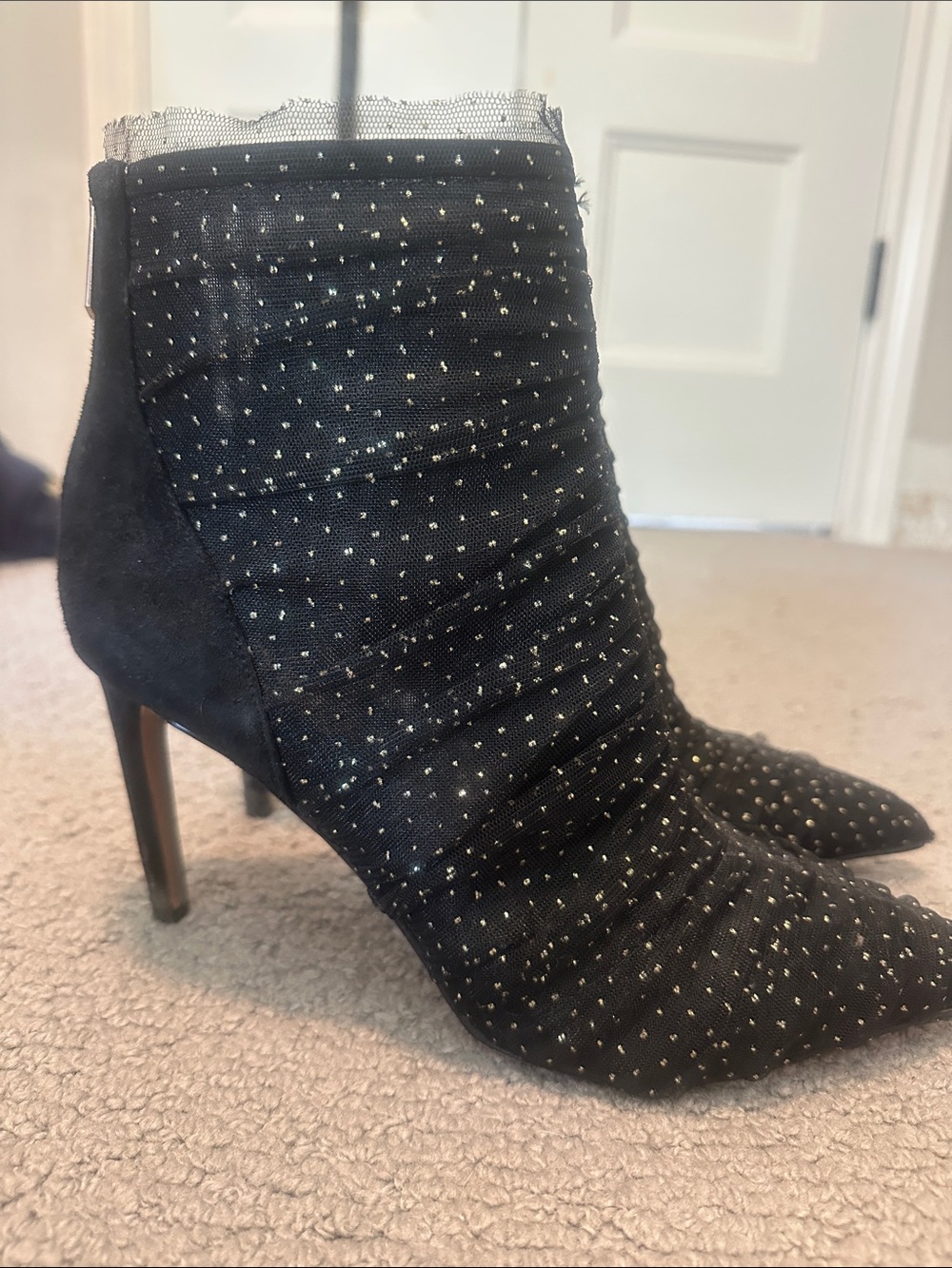 Sam Edelman Black Sparkle Pointed Toe Stiletto Ankle Boots
